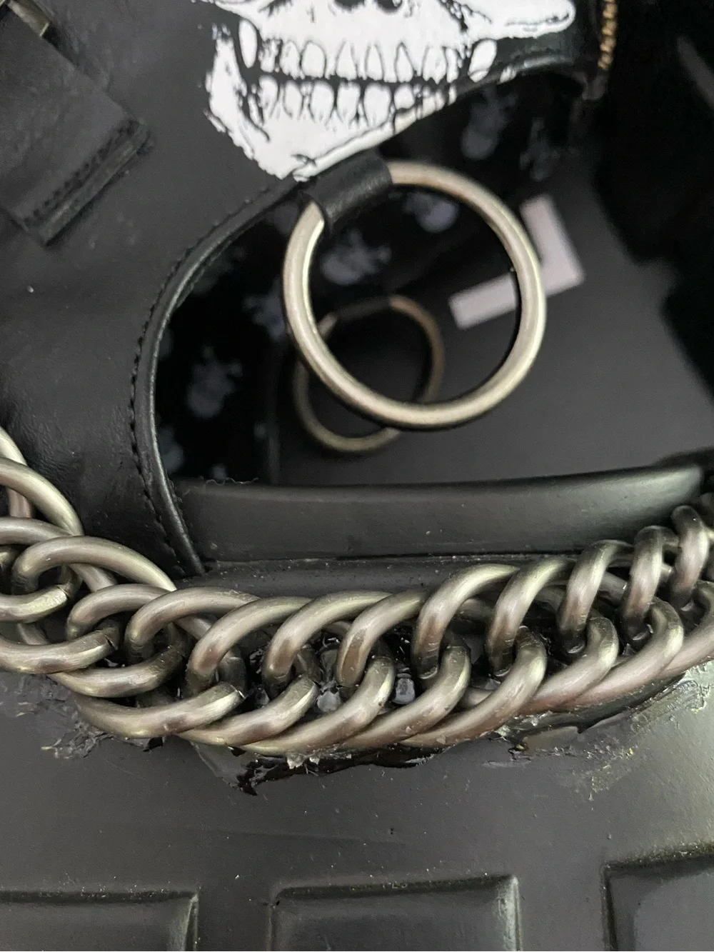 Black Platform Sandals with Skull Accent and Chain Detail